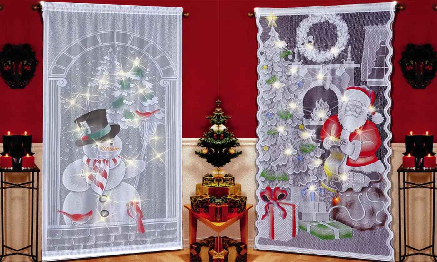 Christmas Lace Curtains Santa Claus Curtains Panel Bedroom Living Room Decor - Primary Image