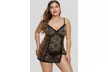 Women's Black/Red Leopard Animal Print Floral Lace Plus Size Chemise - Second Medium
