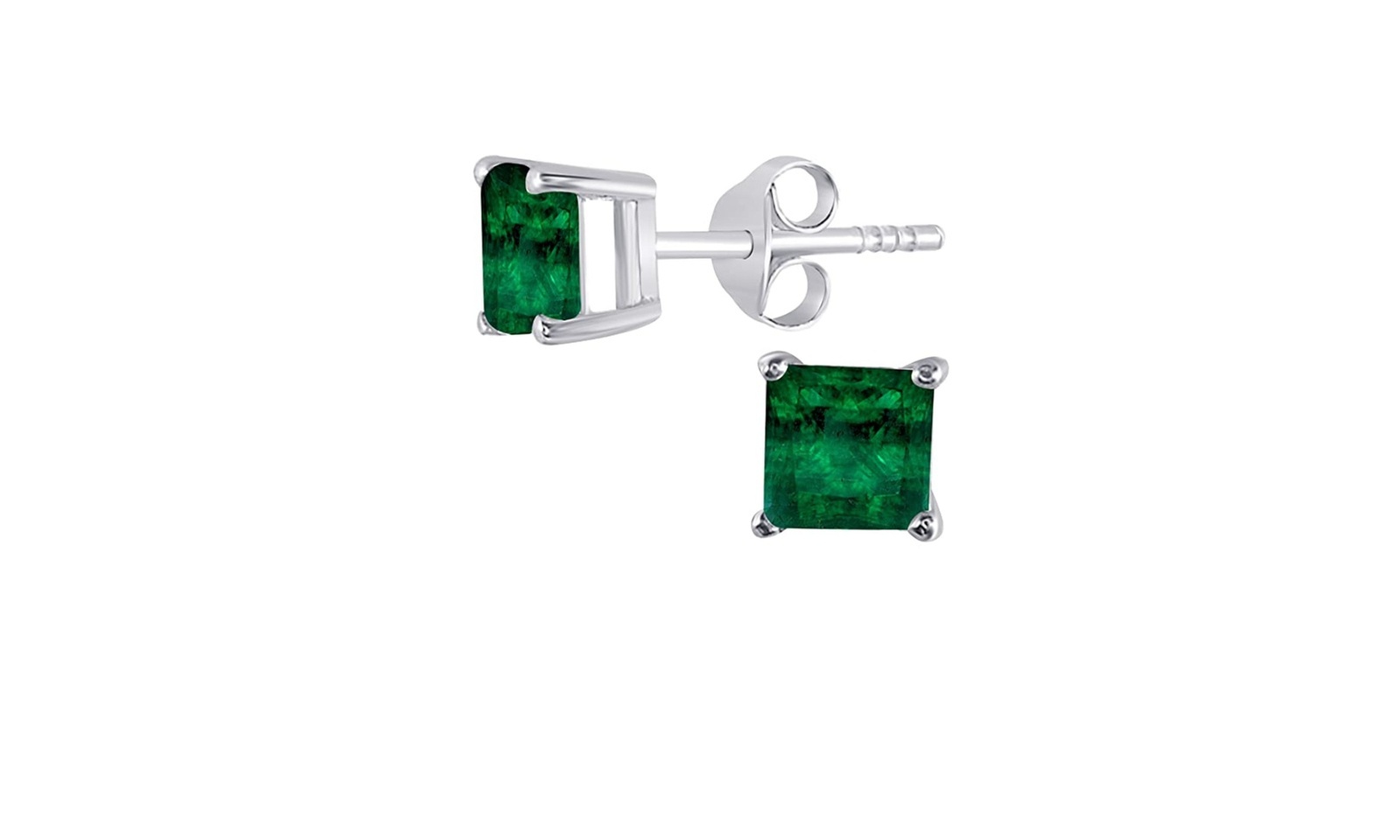 White Gold Plated 2ct Princess Green Emerald Stud Earrings