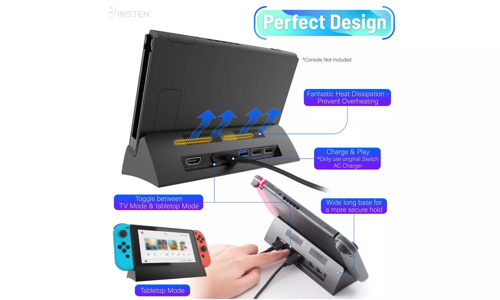 Insten Portable Charging Dock Cradle Stand w/ USB Port For Nintendo Switch - Second Medium