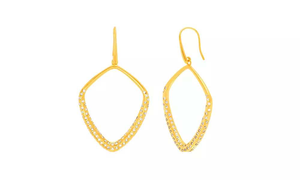 Sterling Silver Cubic Zirconia Dangling Geo Shaped Hook Earring - Primary Image