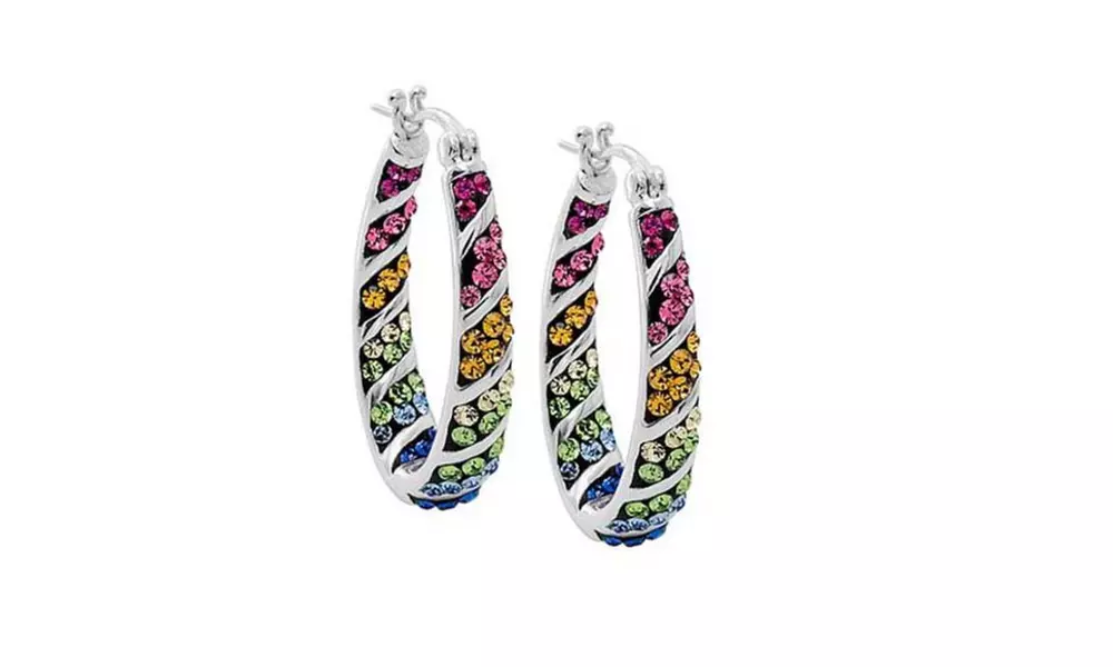 Multi Color Rainbow Hoop Earrings Made With Crystals From Swarovski