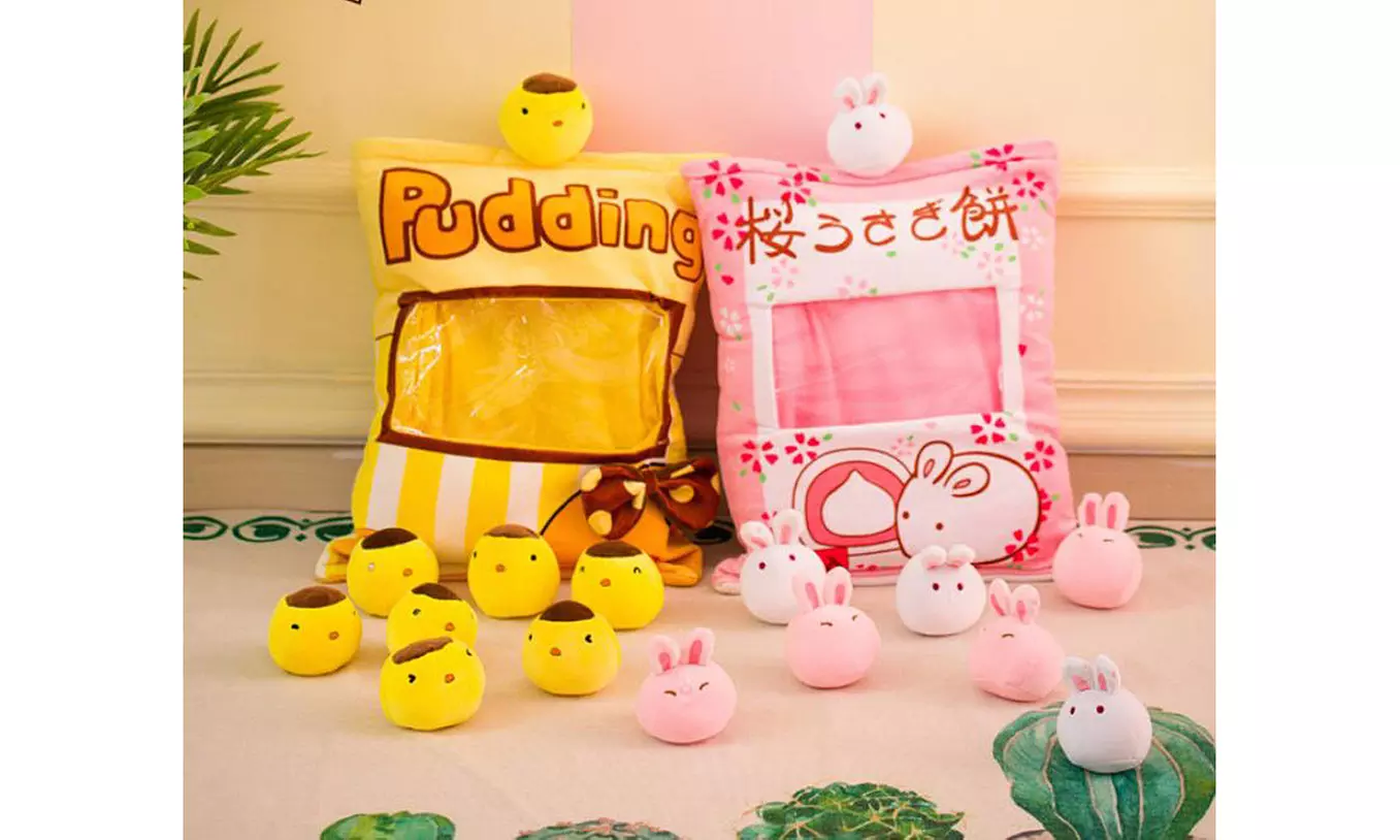 Plush Stuffed Animal Imitation Snack Bag Cushion Toy Pillow with Little Dolls - Primary Image