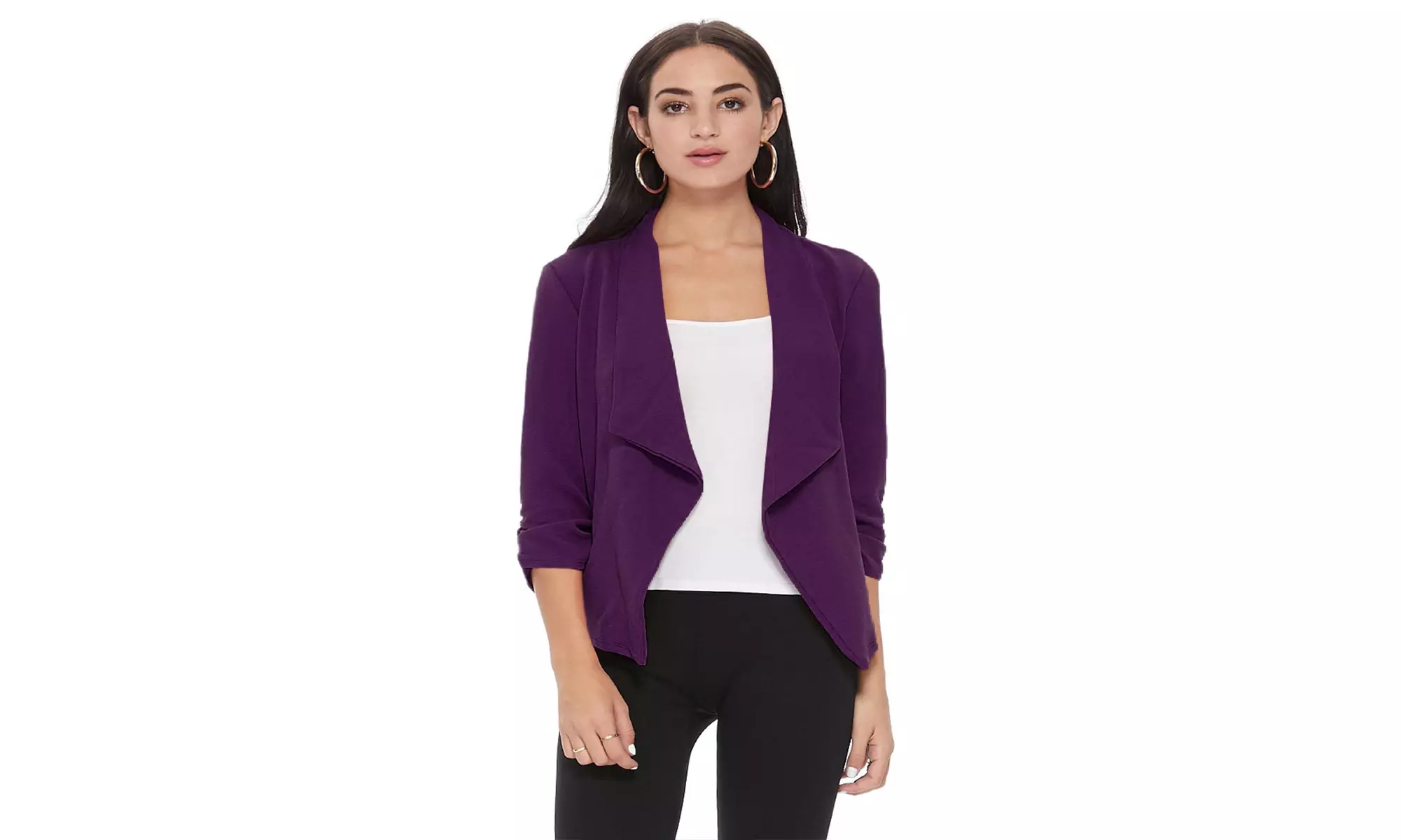 MOA Collection Solid Draped Open Front 3/4 Sleeve Jacket