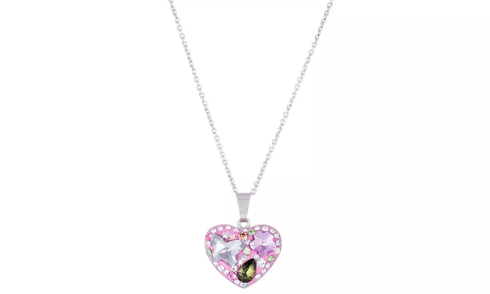 Brass Multi-Color Crystal Heart Shape Pendant - Second Medium