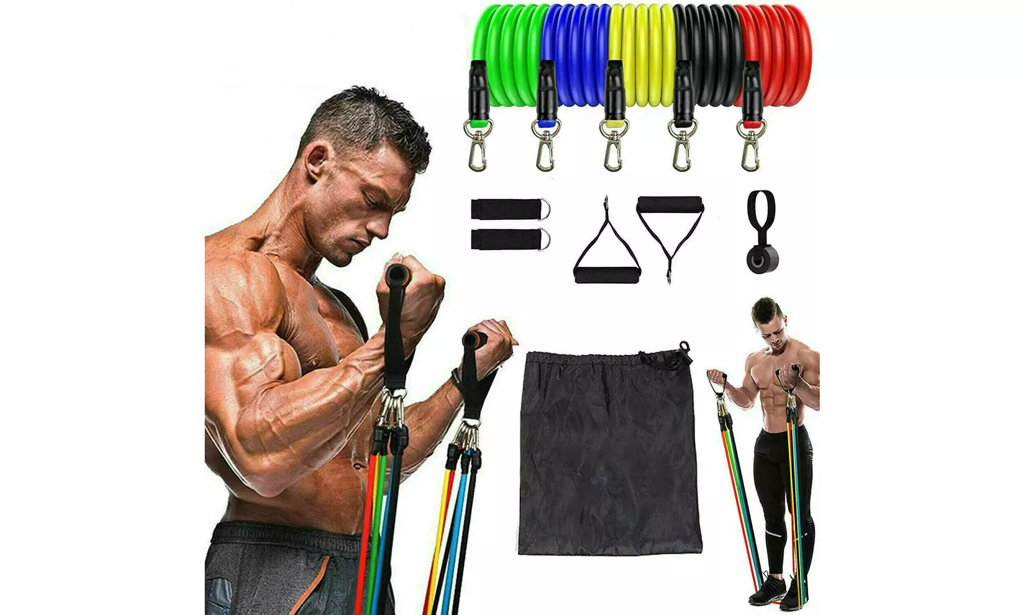 11pcs Exercise Resistance Bands Set Gym Workout Rope Men Women - Second Medium