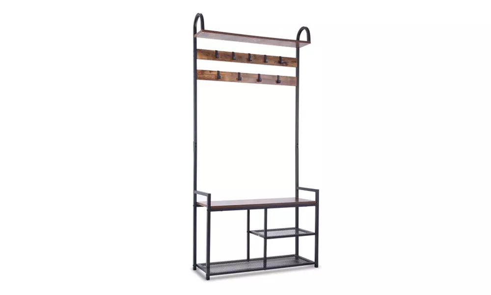 Coat Rack with Shoe Bench, Freestanding Hall Tree for Entryway - Primary Image