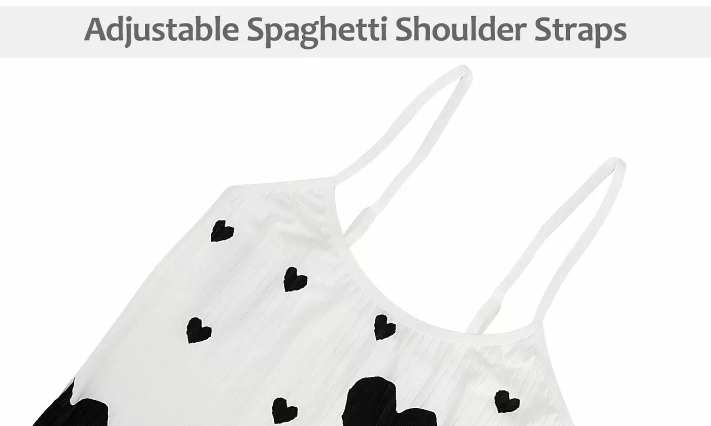 Women 2-Piece Cute Heart Print Pajama Set Cami Top & Shorts Summer Sleepwear