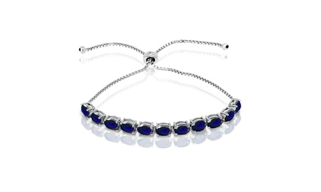 Sterling Silver Created Blue Sapphire 7x5mm Oval-cut Adjustable Tennis Bracelet Blue Oval 6 5/8 Ct Sterling Silver