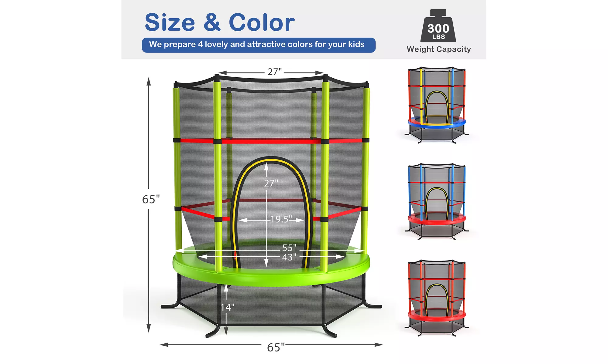 Youth Jumping Round Trampoline 55'' Exercise W/ Safety Pad Enclosure Combo Kids