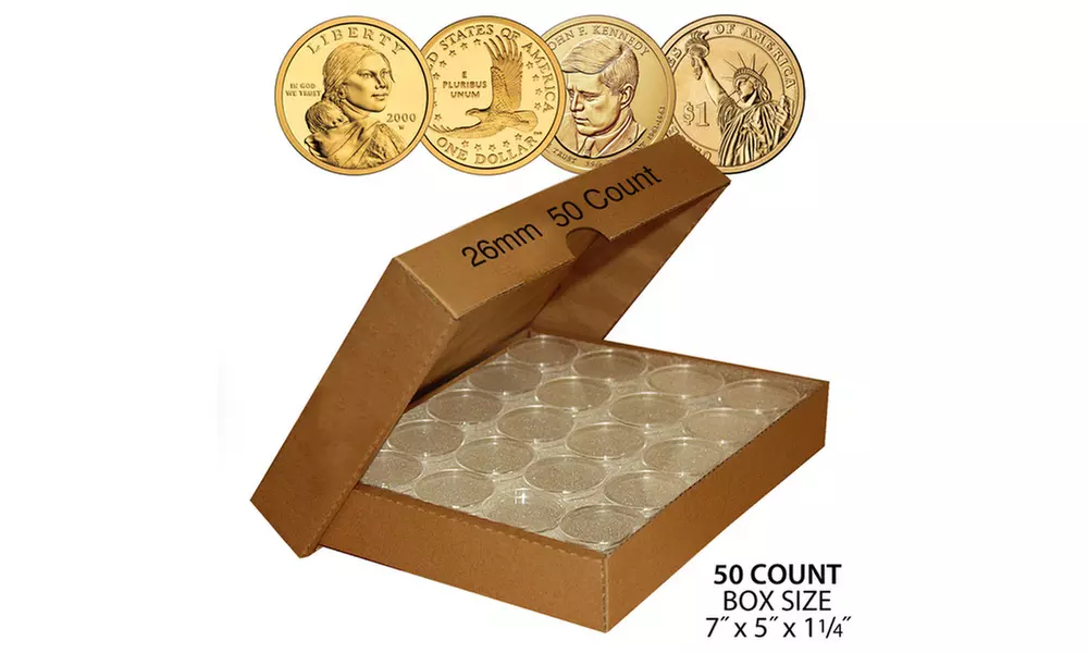 Coin Capsule Holders Direct-Fit Airtight - Quantity 50 with BOX - All Sizes