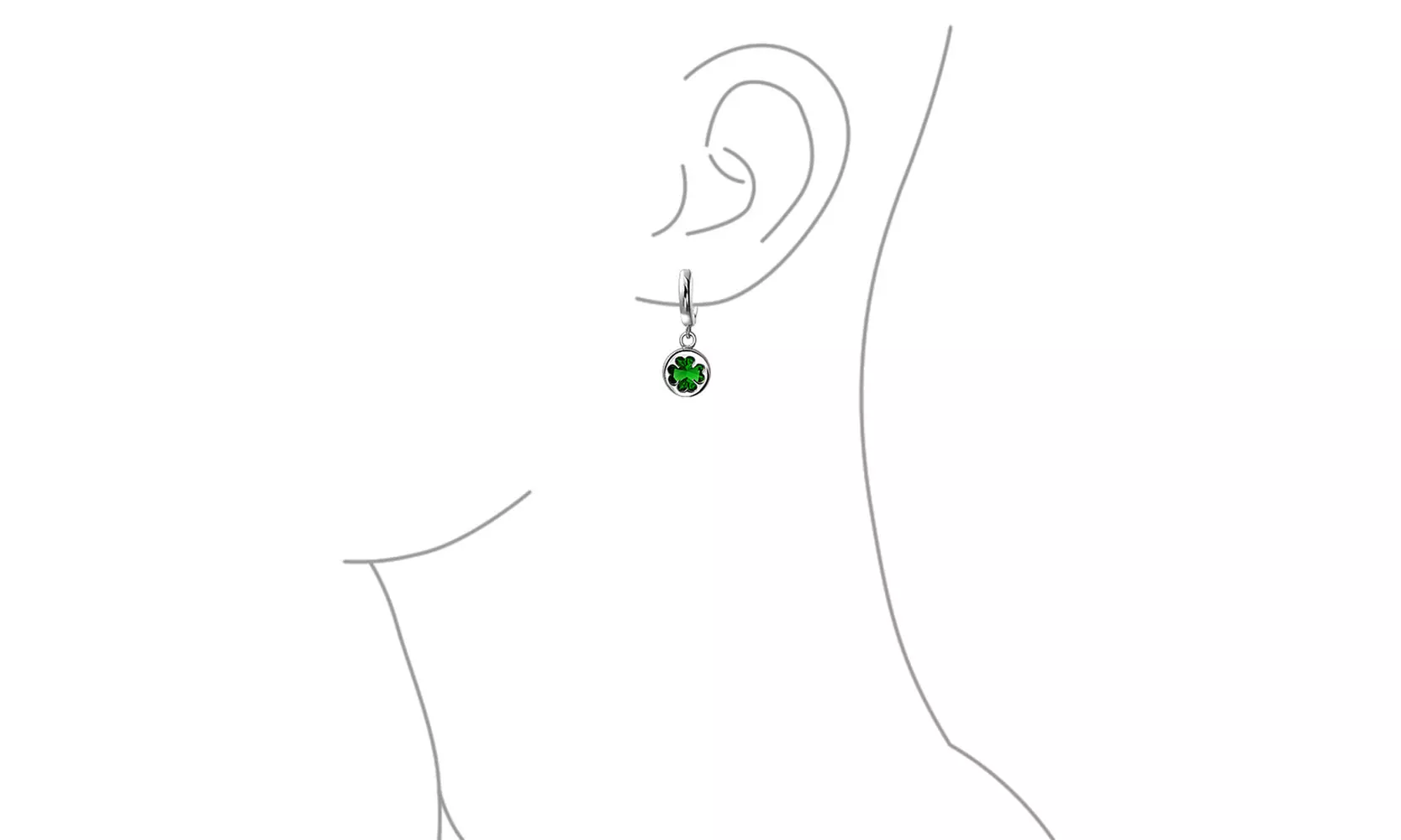 Four Leaf Clover Green Glass Dangle Earrings Sterling Silver - Second Medium