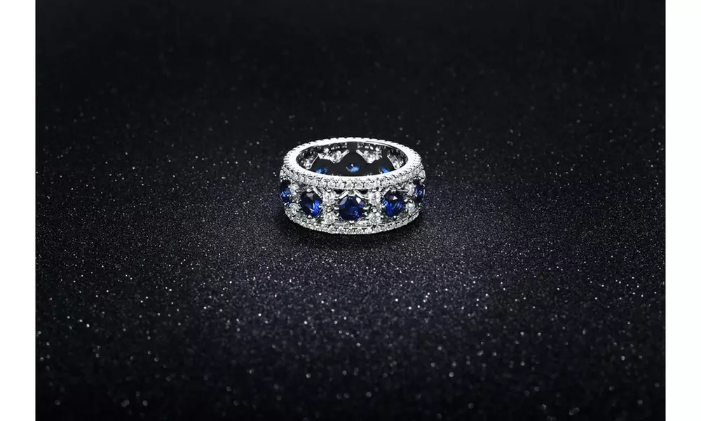 18K White Gold Plated Cubic Zirconia Eternity Band By Mina Bloom