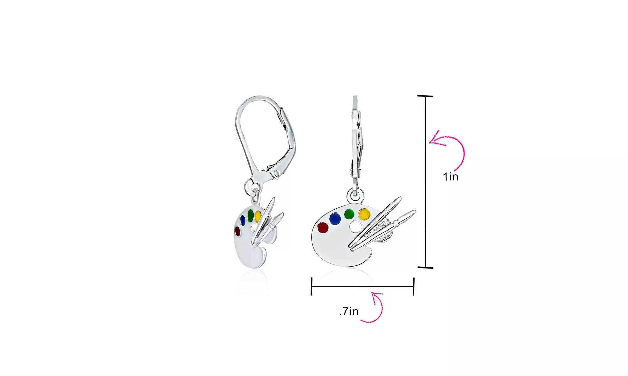 Painter Artist Palette Dangle Leverback Earrings 925 Sterling Silver - Second Medium