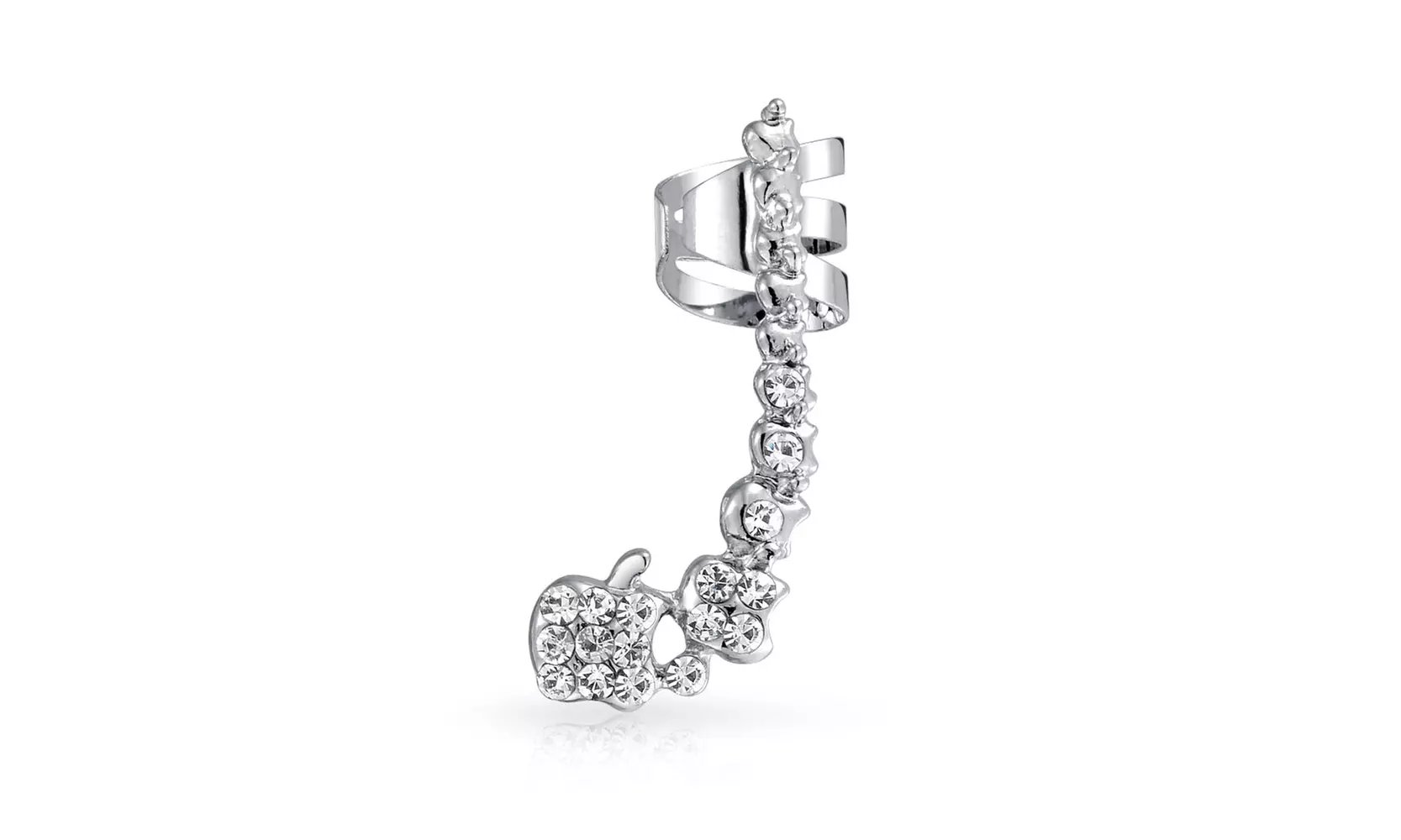 Apple Motif Left Ear Cuff Helix Earring Crystal Stainless Steel Piercing 1.25 In - Primary Image