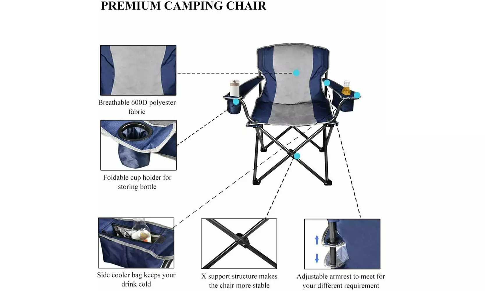 Oversized Camping Chair with Cooler Bag Folding Camping Portable Chair - Primary Image
