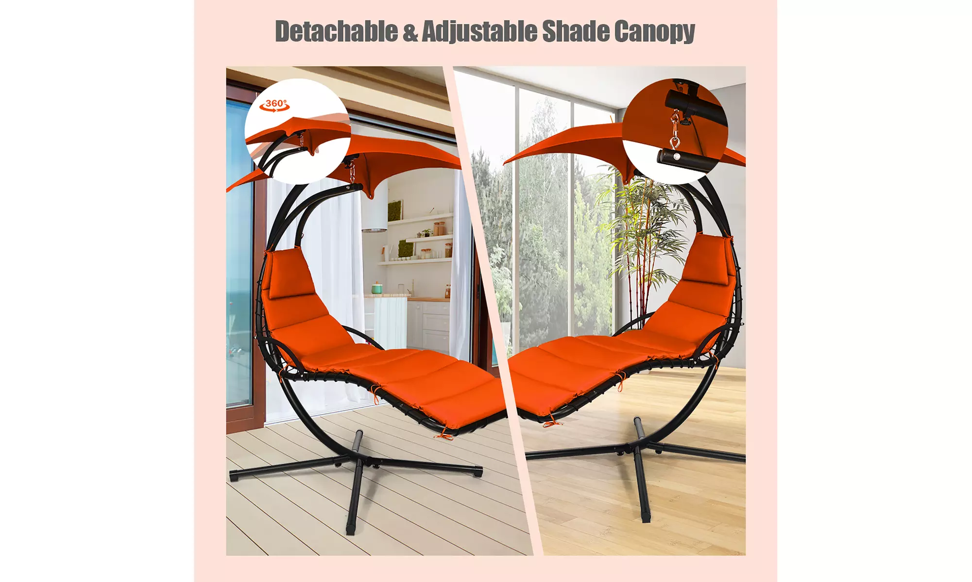 Costway Hanging Swing Chair Hammock Chair w/ Pillow Canopy Stand 3 colors