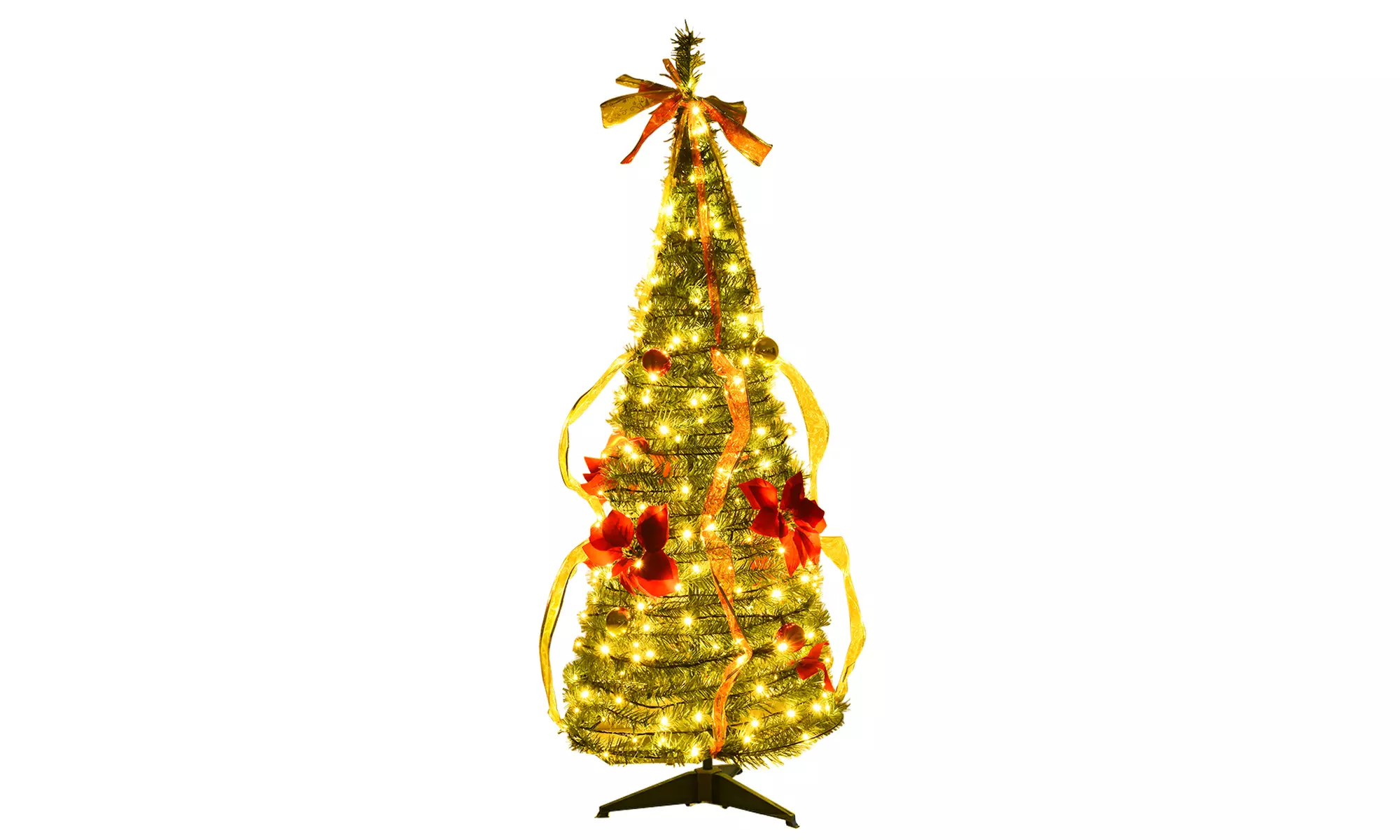 Costway 4ft Pre-Lit Christmas Tree Fully Pull Up Tree Flat-to-Fabulous Light - Primary Image