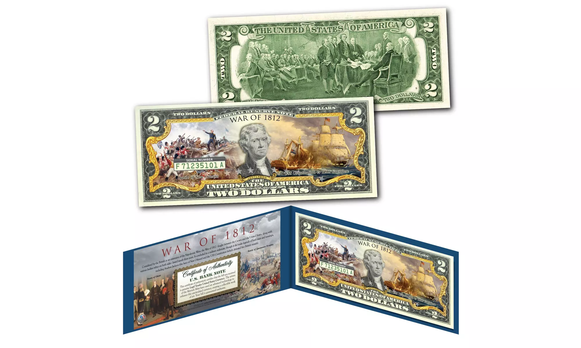 WAR OF 1812 Second War of Independence Genuine Legal Tender U.S. Two-Dollar Bill