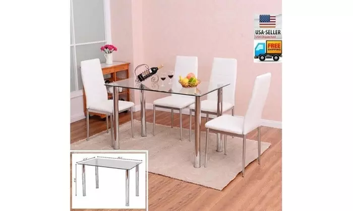 5 Piece Kitchen Breakfast Furniture Glass Dining Table Set w/4 Chairs - Primary Image