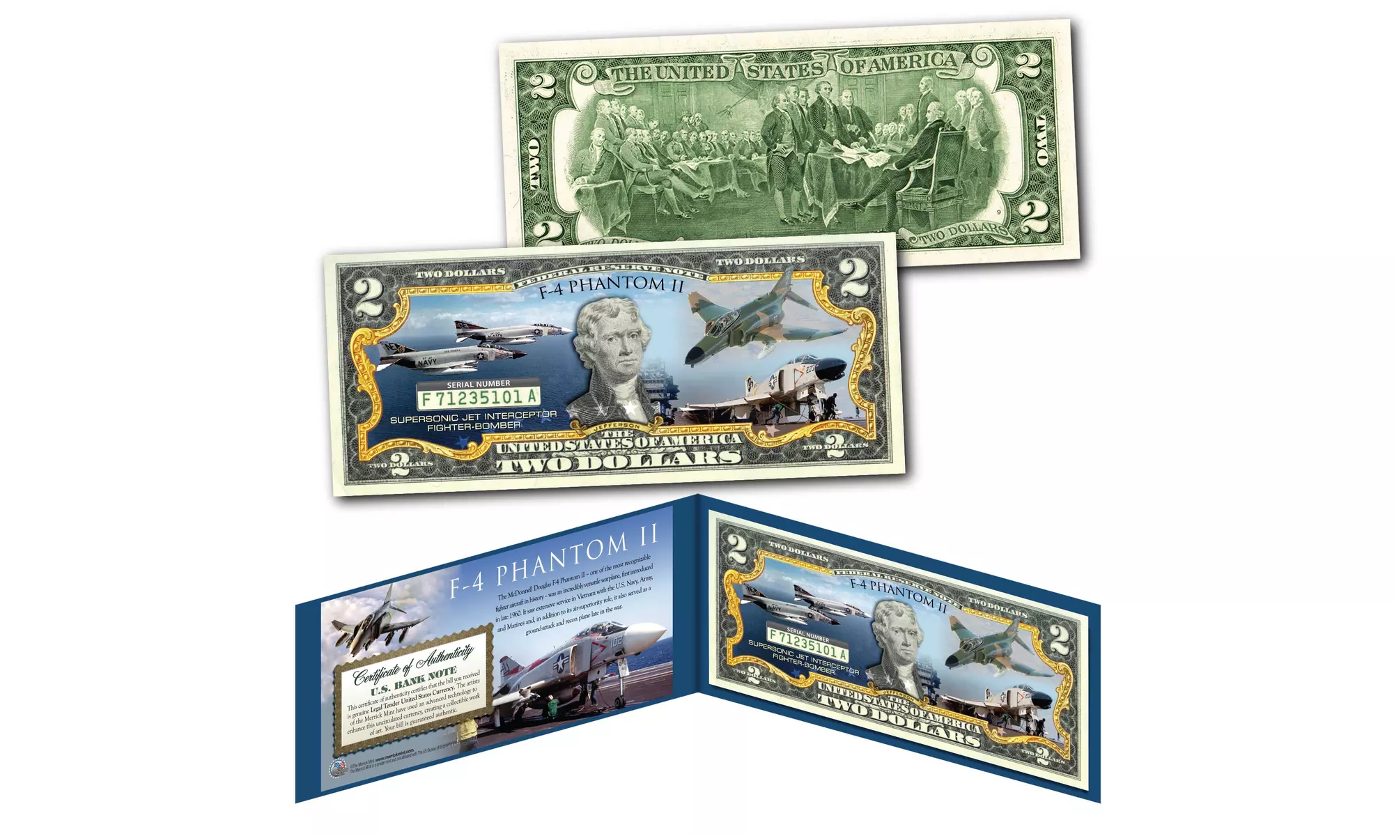 F-4 PHANTOM II Jet Fighter Aircraft Vietnam McDonnell Douglas US Two-Dollar Bill - Second Medium