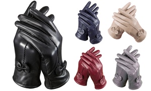 Women's Genuine Leather Gloves Windproof Winter Warm Velvet Lining