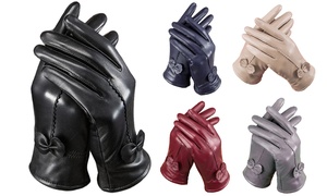 Women's Genuine Leather Gloves Windproof Winter Warm Velvet Lining