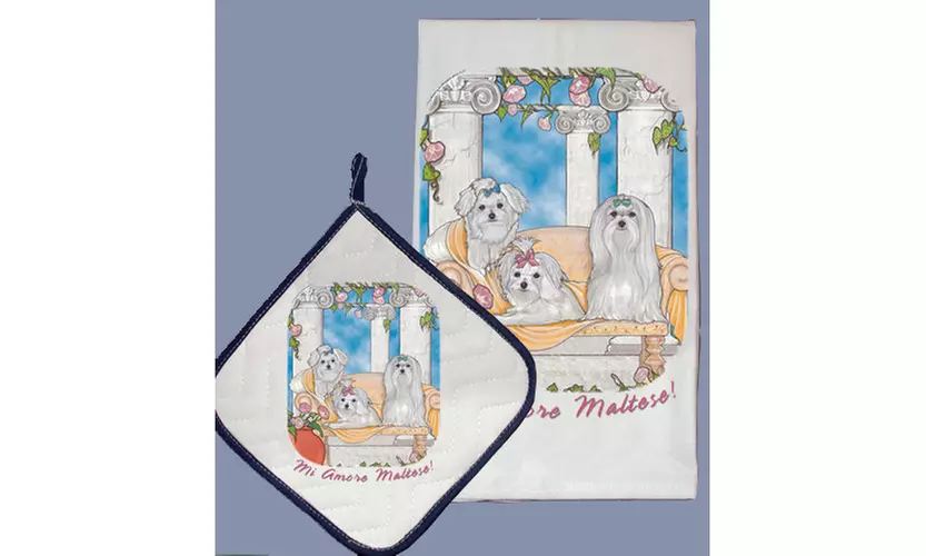 Pipsqueak Productions DP983 Dish Towel and Pot Holder Set - Maltese - Primary Image
