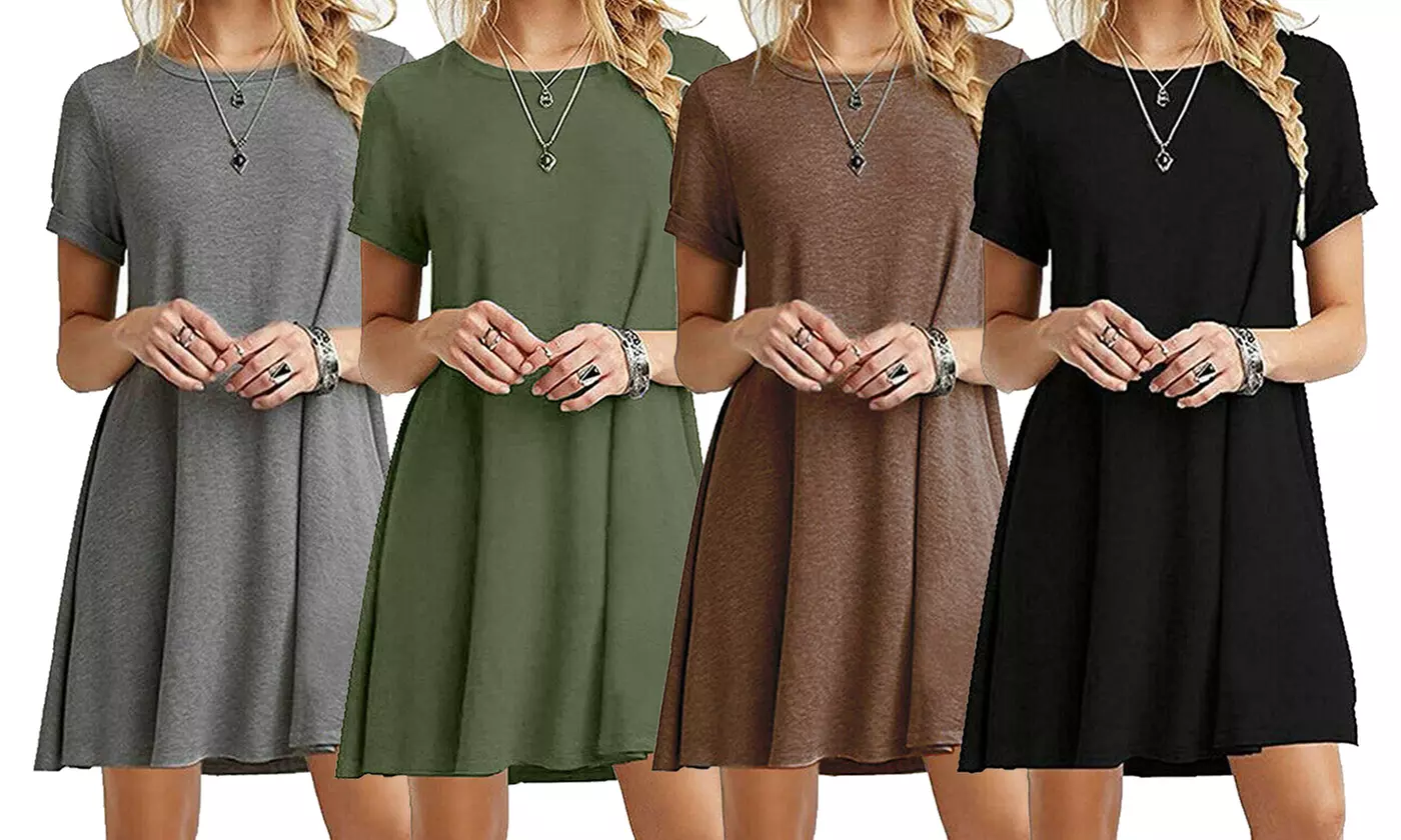 Womens Short Sleeve Sundresses Casual Swing T Shirt Tunic Dress