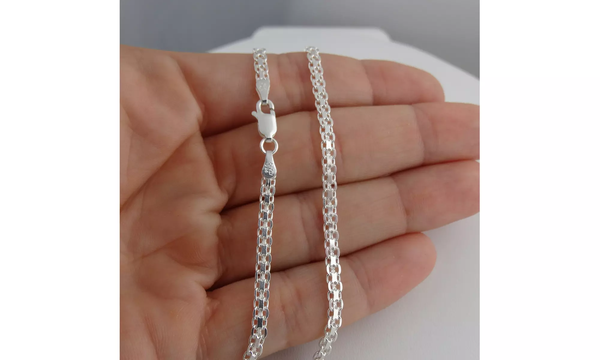 Italian Made Sterling Silver Bismark Chain Necklace 16-30 Inch