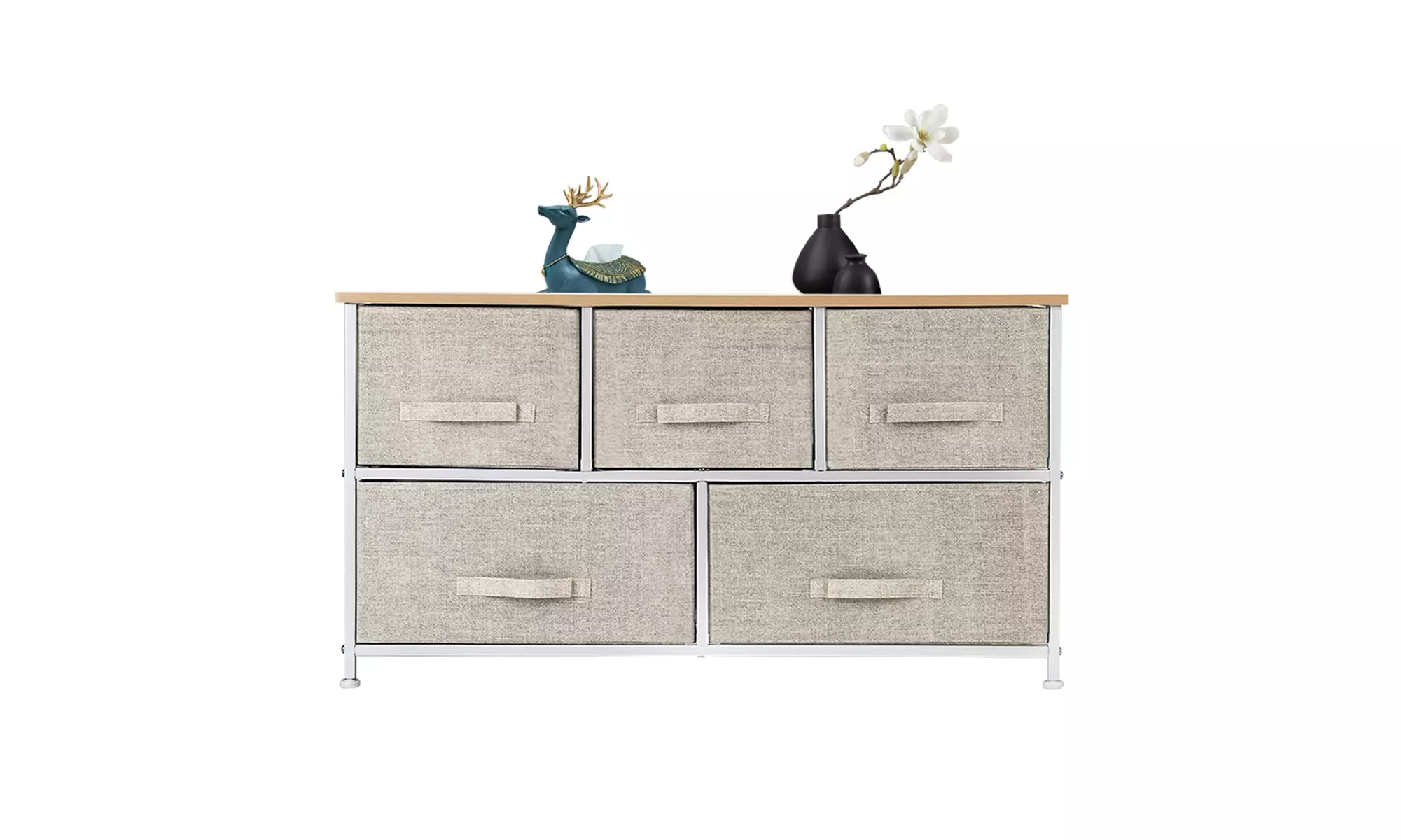 2-Tier Wide Closet Dresser Nursery Dresser Tower With 5 Easy Pull Fabric Drawers - Primary Image