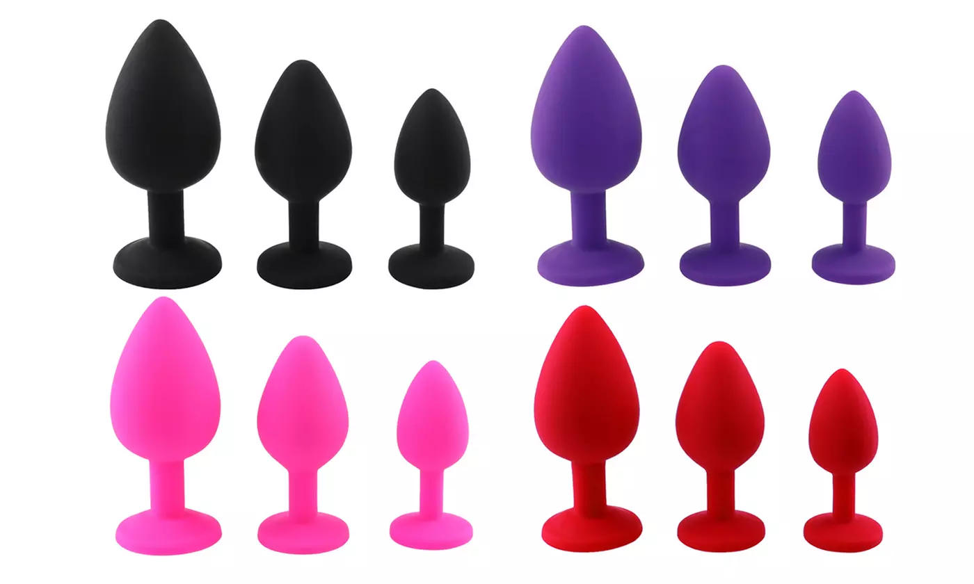 3pcs/set Silicone Jeweled Anal Plugs Large Medium Mini Plated Stopper Beads - Primary Image