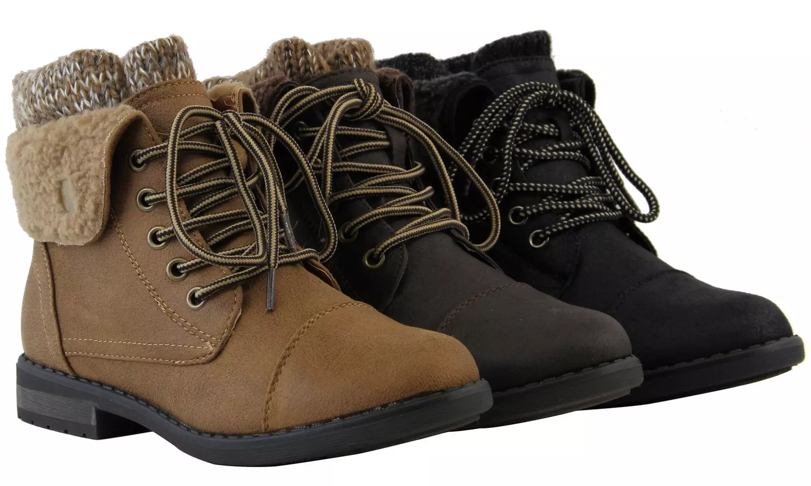 Women Cute Ankle Booties Folding Cool Combat Boots Lace Up Shoes Sweater Design - Primary Image