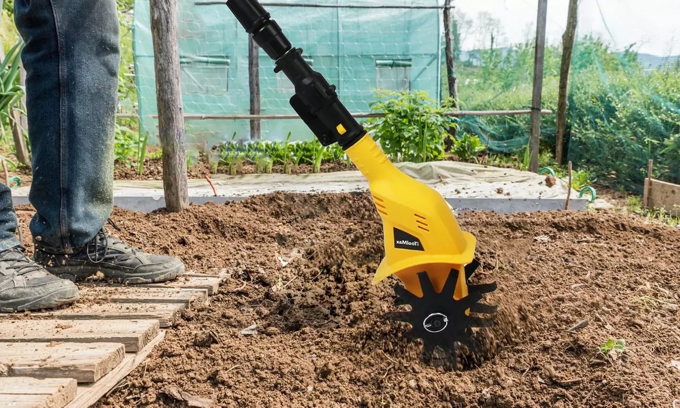 iMounTEK Cordless Electric Garden Tiller Cultivator with Steel Blade Tines