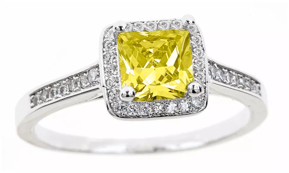 Princess Cut Birthstone Halo Rings By Mina Bloom Size 6-9