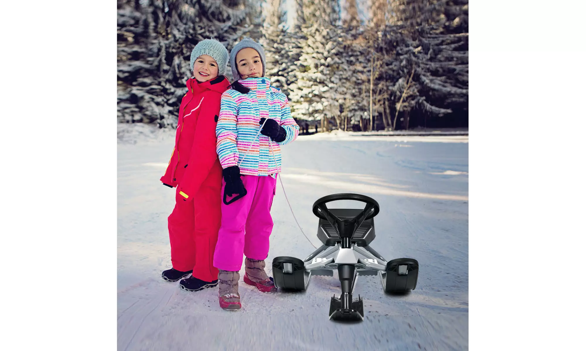 Costway Kids Snow Racer Sled Steering Wheel Double Brakes Sled Ski Board - Primary Image