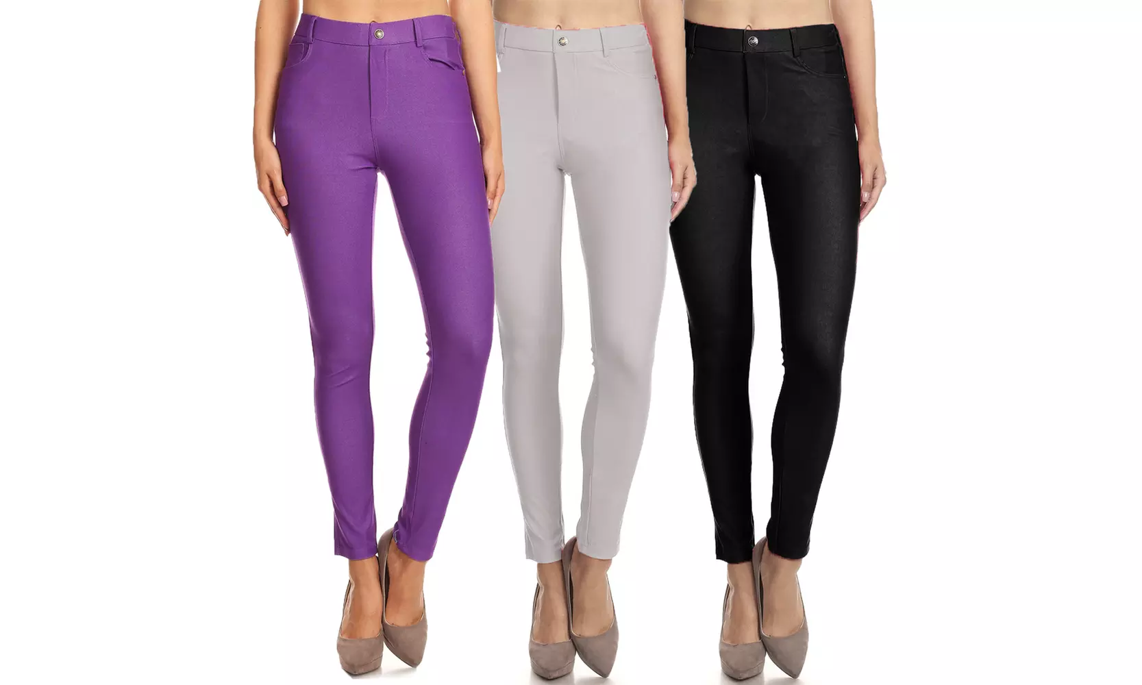 Women's (3-Pack) High-Rise 5-Pocket Skinny Pants Pull On Jeggings S-3XL