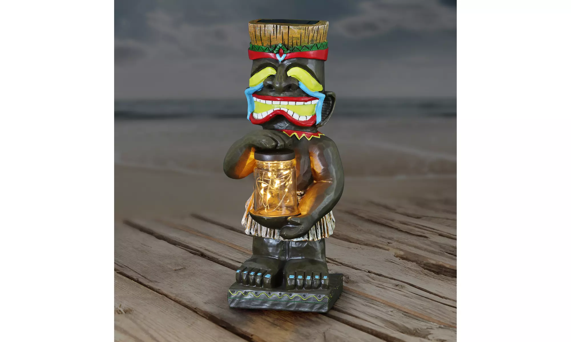 Exhart Solar Garden Totem Statue Holding Glass Jar w/6 LED Fairy String Lights - Primary Image