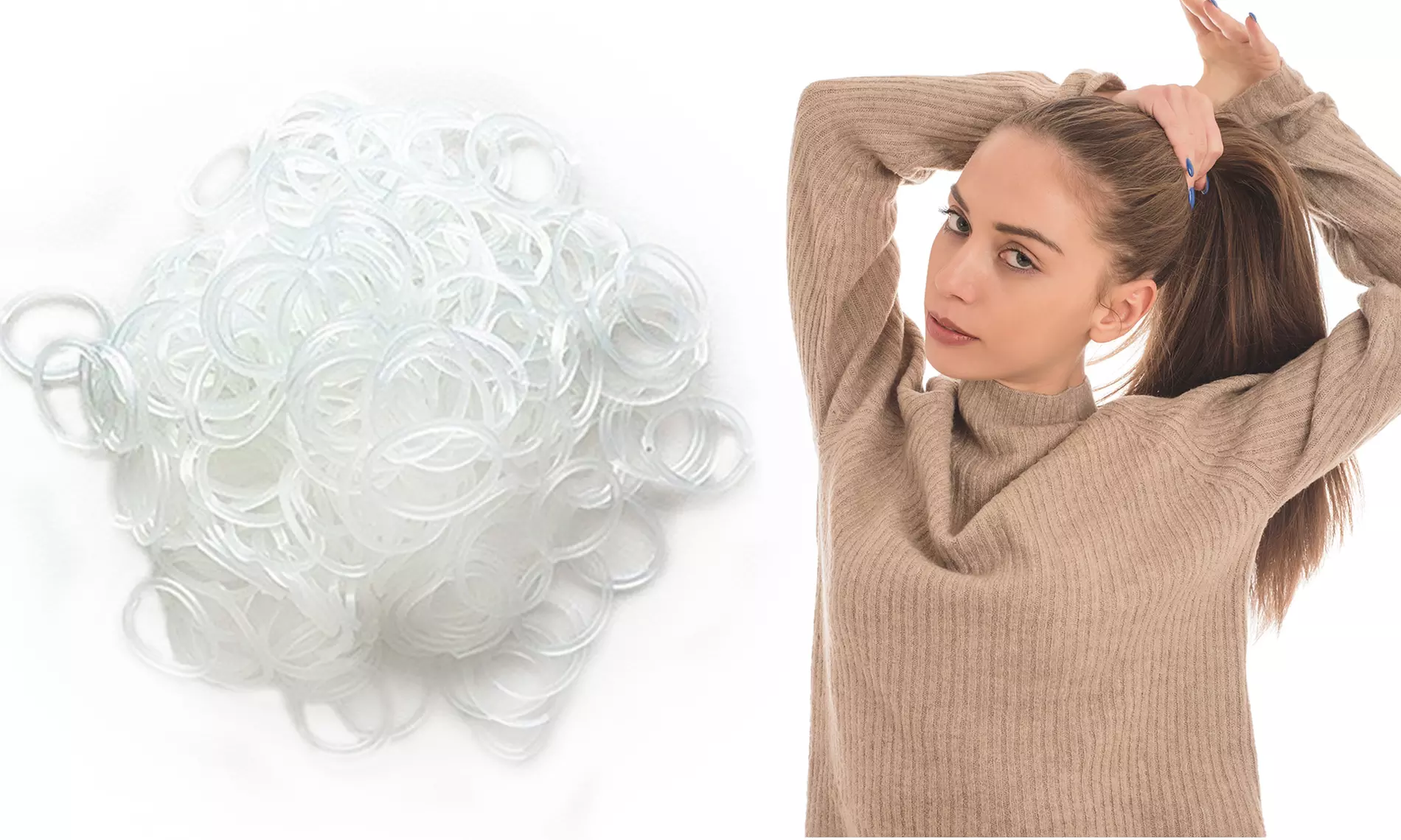Mini Clear Rubber Elastic Hair Bands (1000 or 2000-Pack) - Primary Image