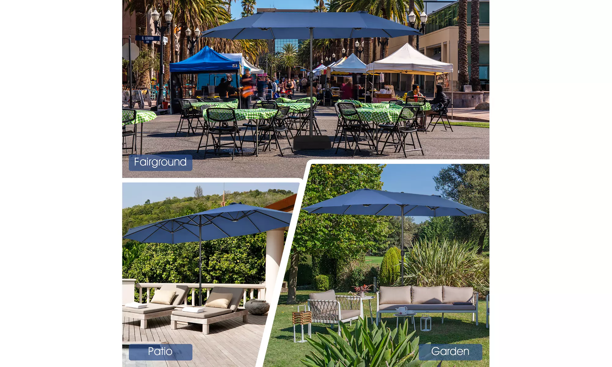 Costway 15FT Patio Double-Sided Umbrella Crank Outdoor Garden Market Sun Shade