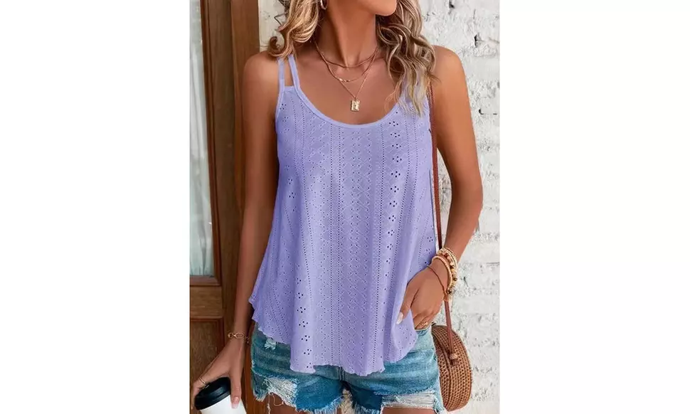 Womens Tank Tops Eyelet Spaghetti Strap Summer Tops Shirts Flowy Camisoles
