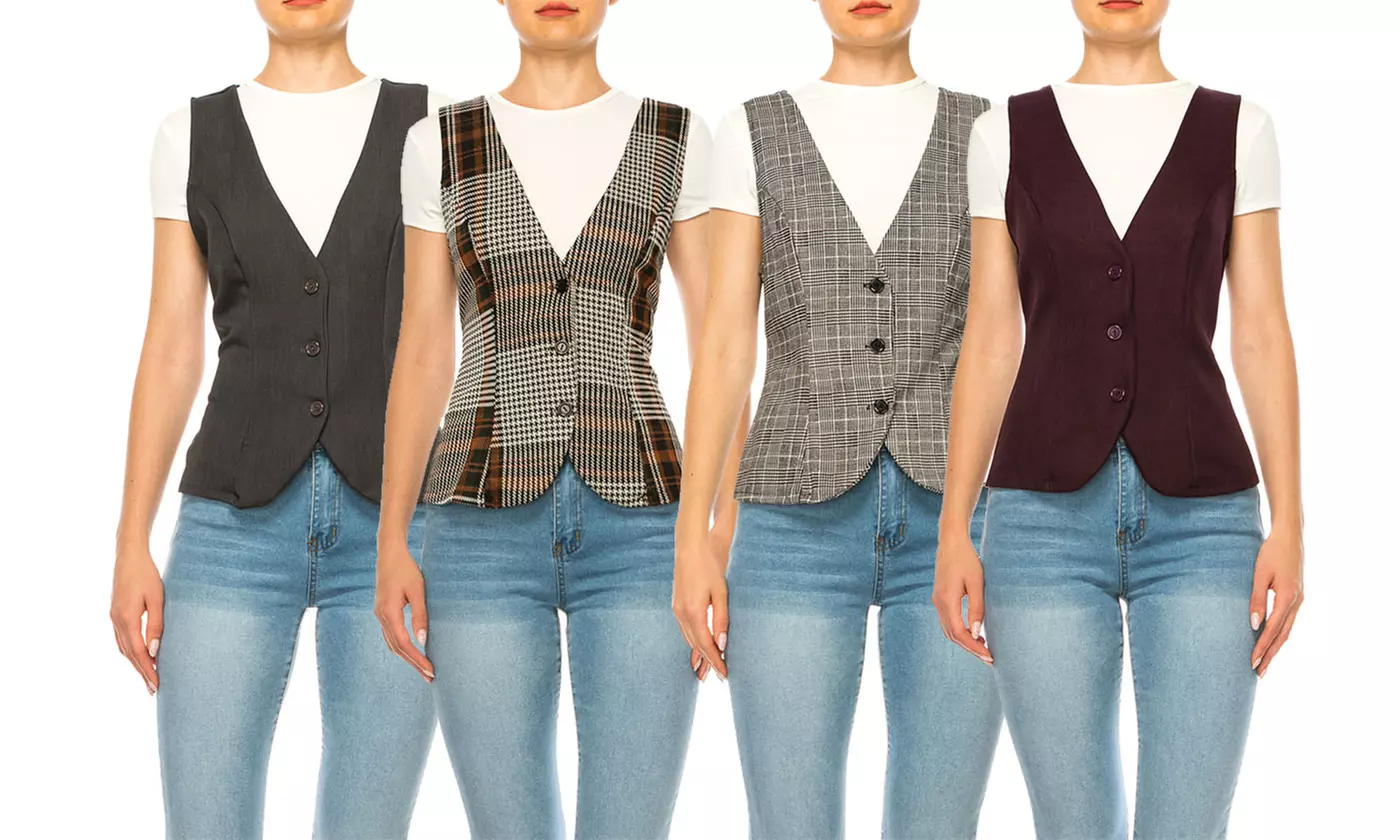 Women's Dressy Casual Racerback Vest Three Button Tuxedo Suit Waistcoat - Primary Image