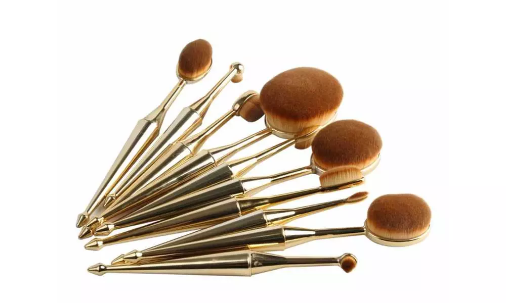 Oval Metallic Makeup Brush Set (10-Piece) - Primary Image