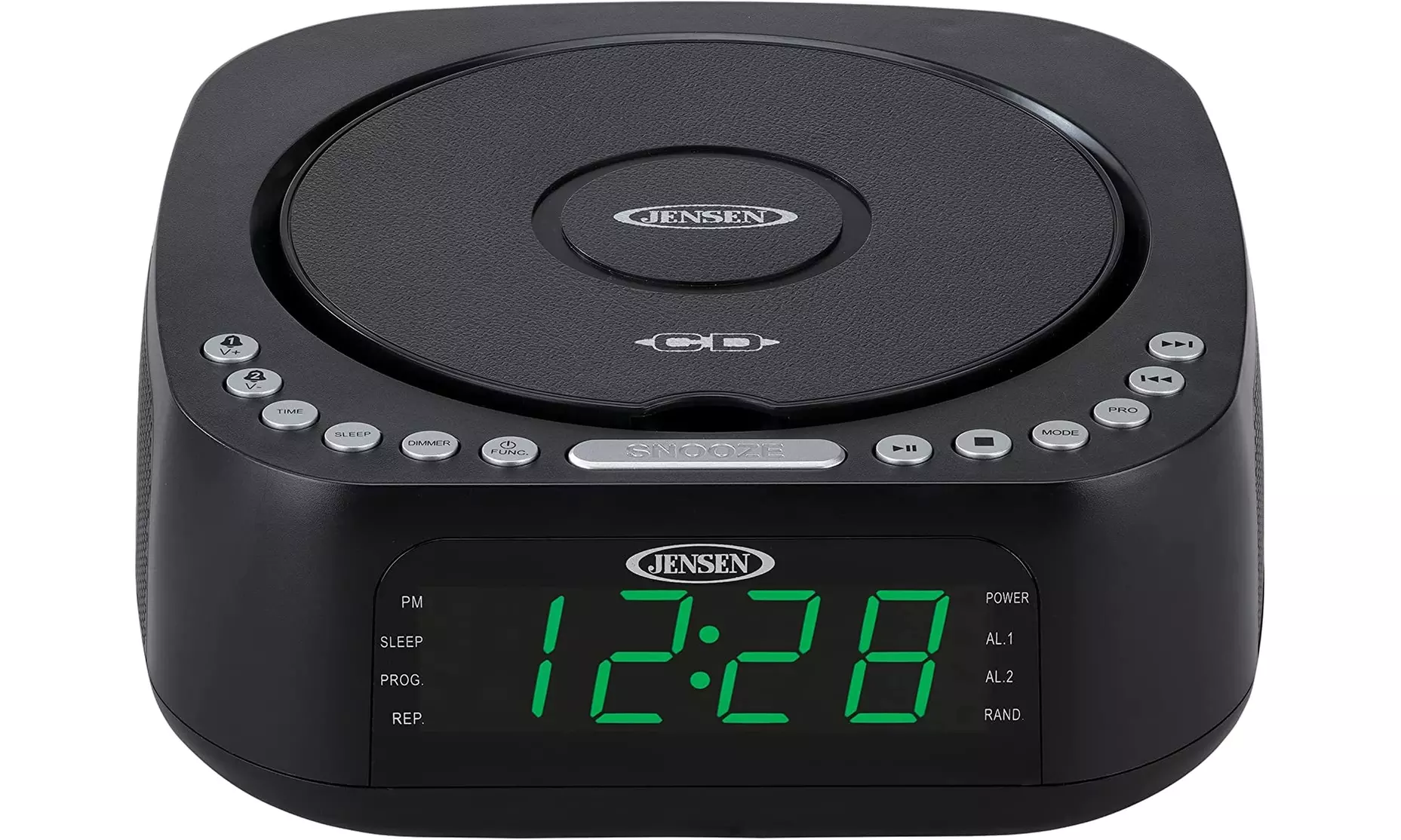 Jensen JCR-375 BLK Green LED CD/MP3 Clock Radio USB charge (Black)- New - Primary Image
