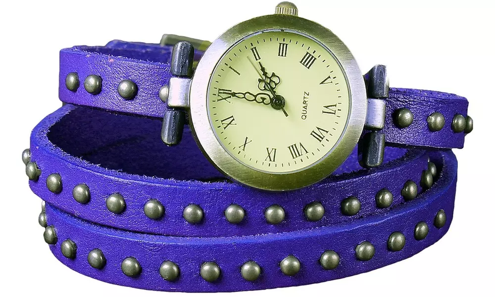 Retro Rivet Vegan Leather Wrap-Around Cuff Watch