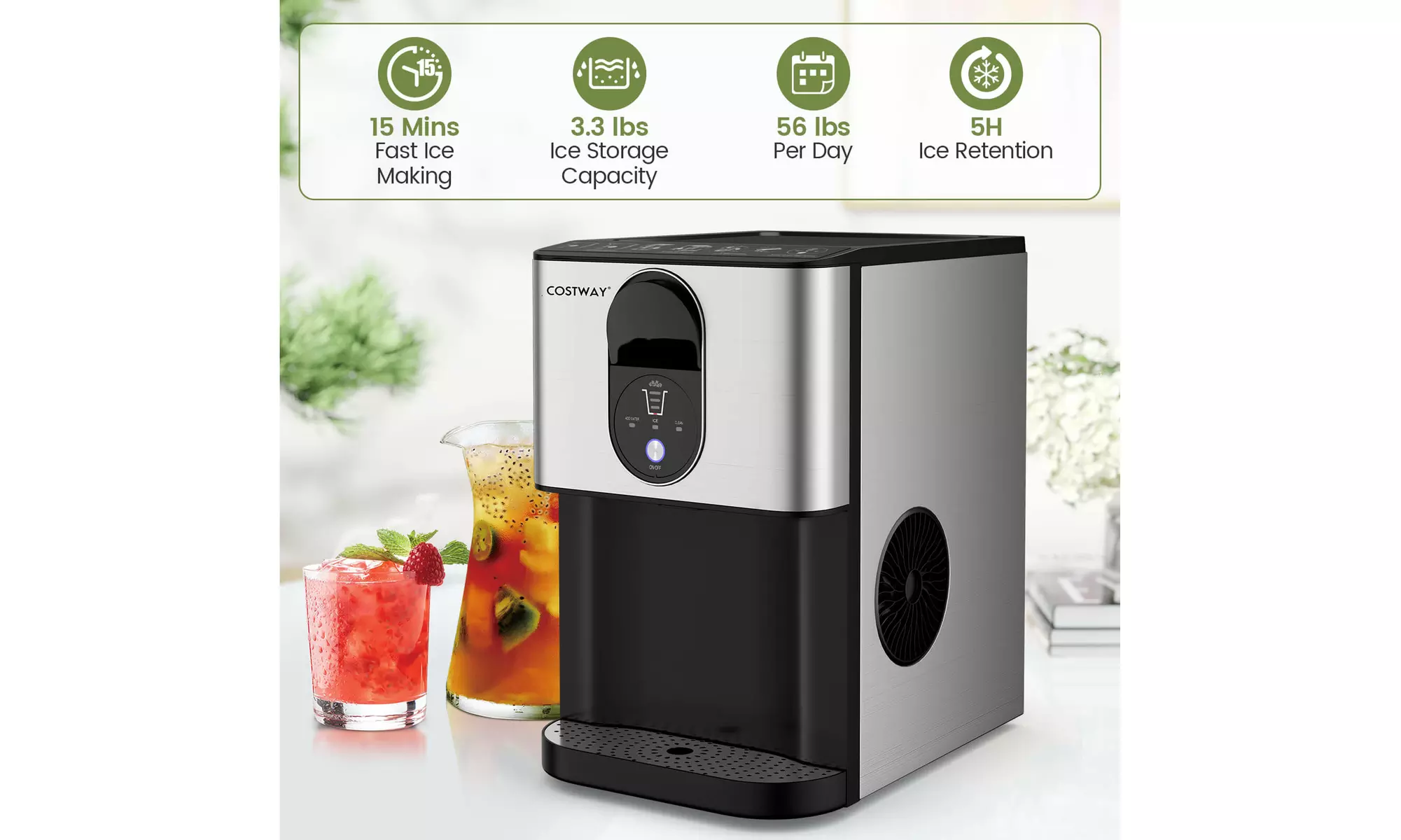 Costway 56 lbs/24 H Pebble Chewable Countertop Nugget Ice Maker