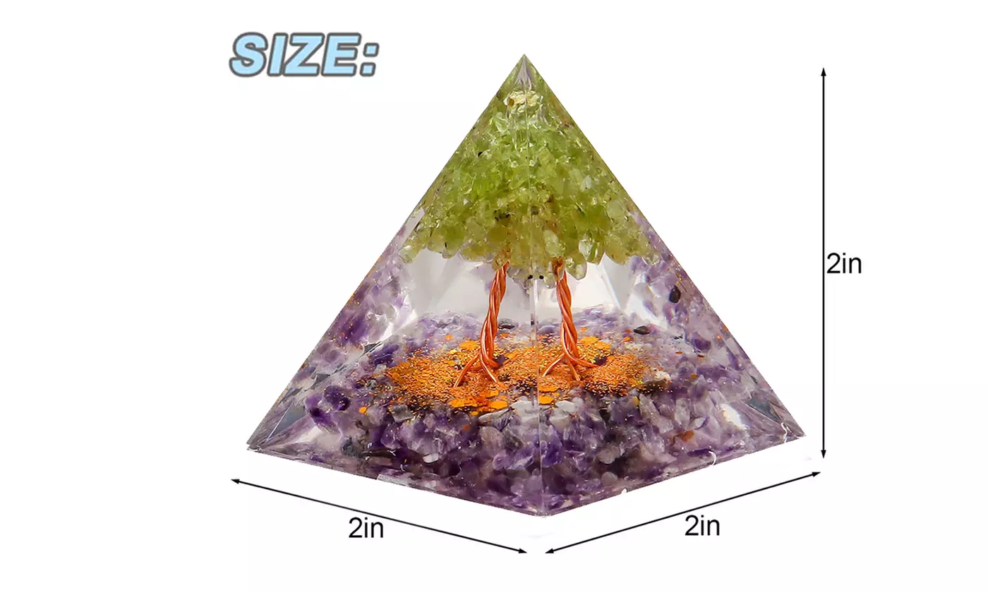 Orgone Pyramid Taichi Amethyst&Obsidian Healing Crystal Pyramid Energy Generator