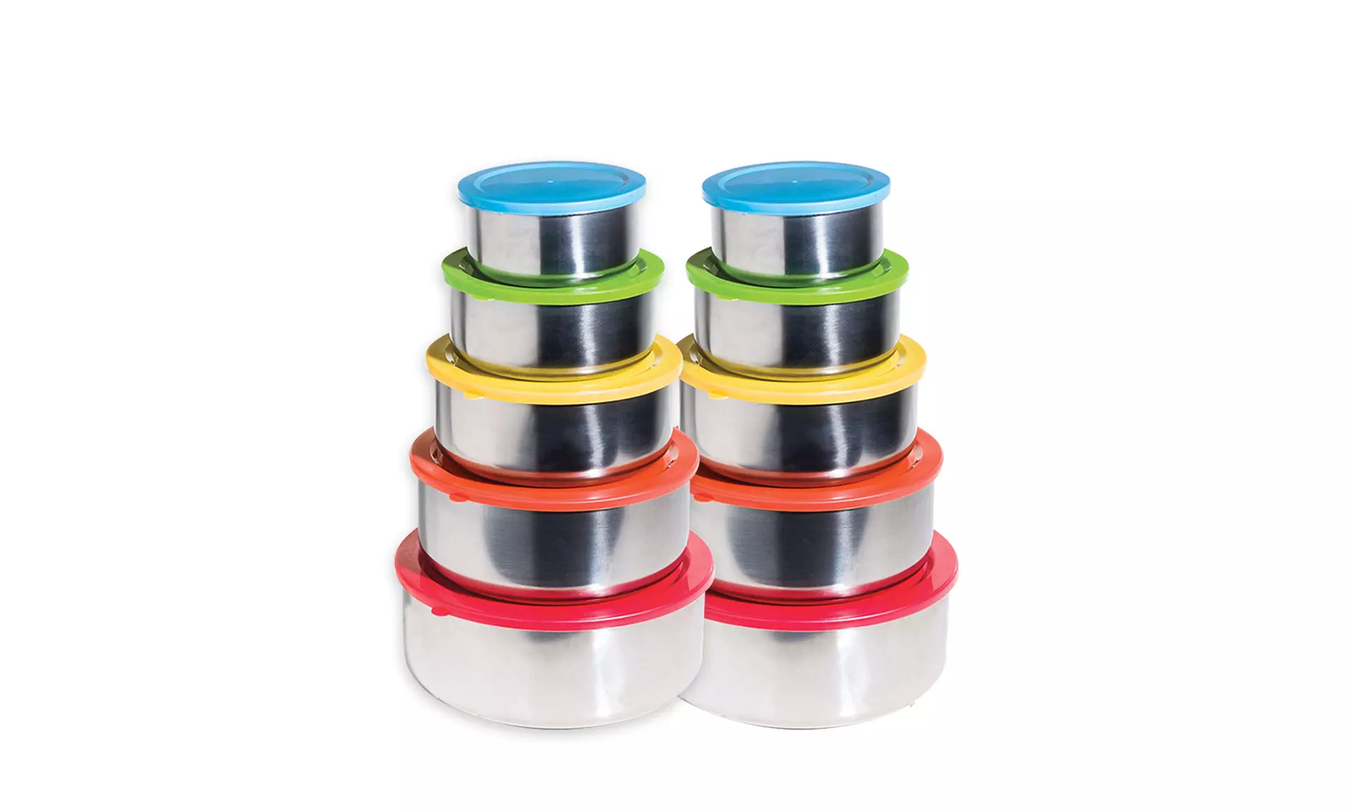 Stainless Steel Containers with Multi Color Lids (5 or 10 Pack) - Primary Image