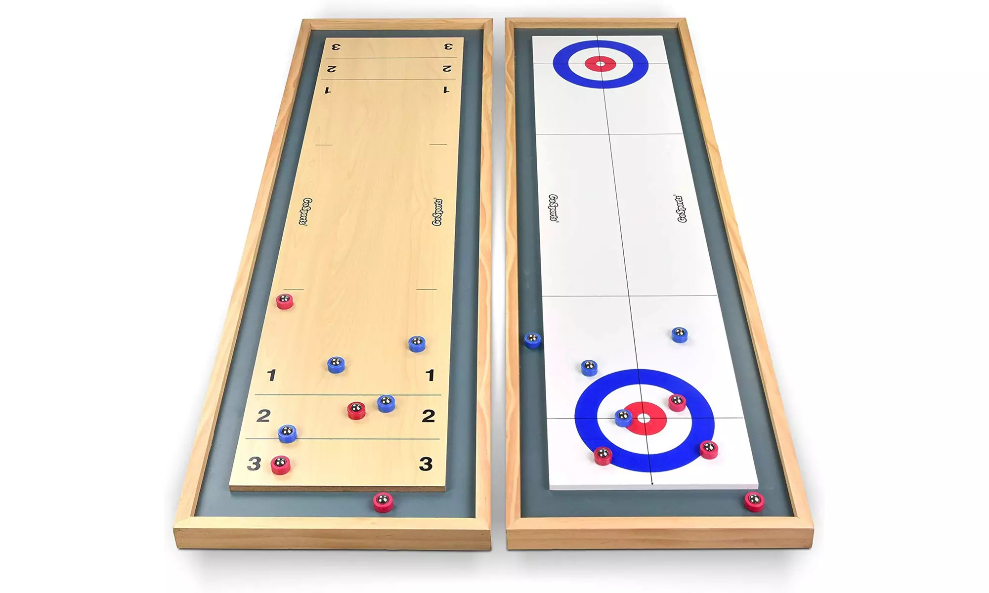 GoSports Shuffleboard and Curling 2 in 1 Table Top Board Game with 8 Rollers  - Primary Image