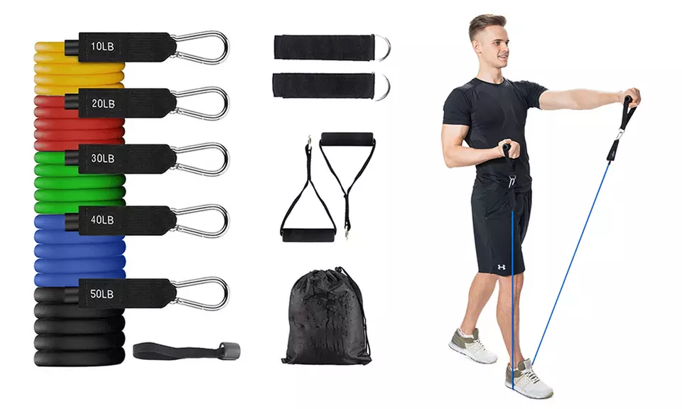 11pc Resistance Band Set with Door Anchor, Handles, Ankle Straps & Bag - Primary Image
